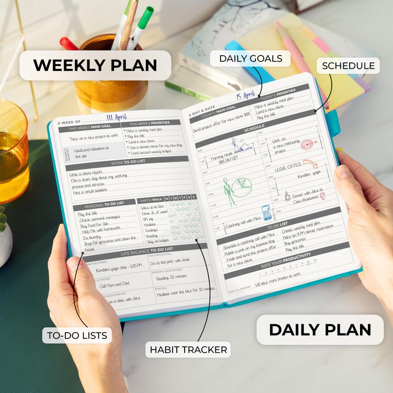 Clever Fox Daily Planner â€“ Undated Planning Notebook with Hourly Schedule & To-Do List â€“ Personal Day Task & Work Organizer, 6 Months (Turquoise) - Image 3